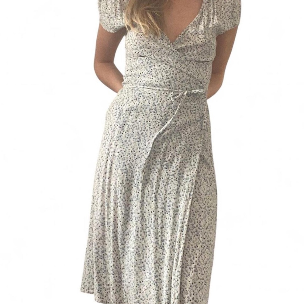 Brandy Melville White Floral Midi Wrap Dress